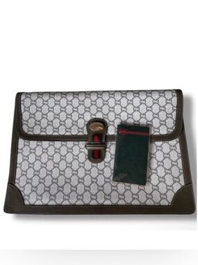 Vintage Gucci GG Supreme Plus Portfolio Briefcase w/ Dust Bag & Certificate 80s